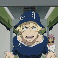 animated_gif, blonde_hair, blue_eyes, bucket_hat, cap, eureka_7, eureka_seven, eureka_seven_(series)