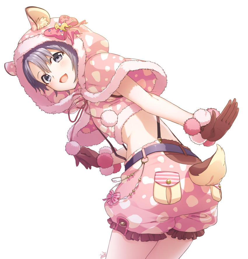 1girl, animal_ears, belt, blush, bow, deer, fake_animal_ears, gloves