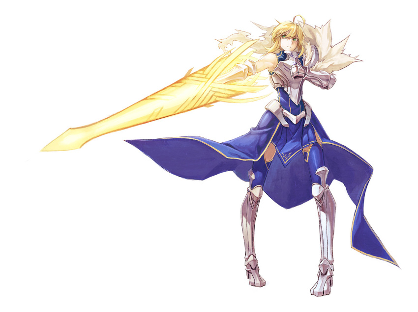 1girl, a-er_(akkij0358), ahoge, artoria_pendragon_(all), artoria_pendragon_(lancer), blonde_hair, blue_dress, boots