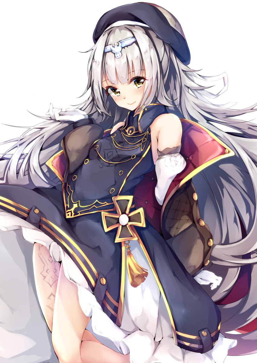 1girl, azur_lane, bangs, bare_shoulders, beret, cucchiore, eyebrows_visible_through_hair, gloves