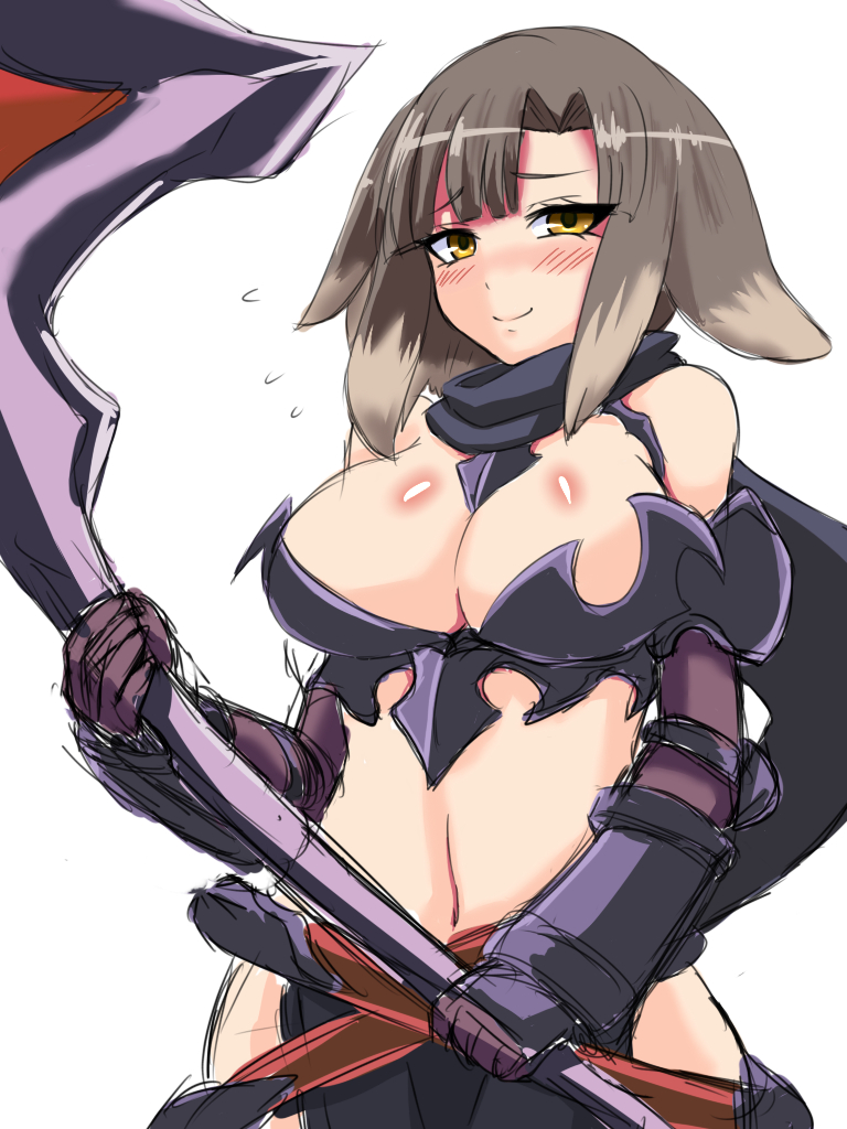 1girl, animal_ears, blush, breasts, brown_hair, character_request, closed_mouth, cosplay