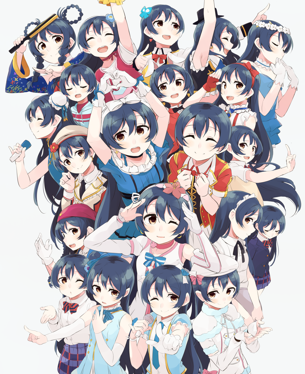 ;d, angelic_angel, apron, arms_up, bangs, blue_hair, blush, bokura_no_live_kimi_to_no_life