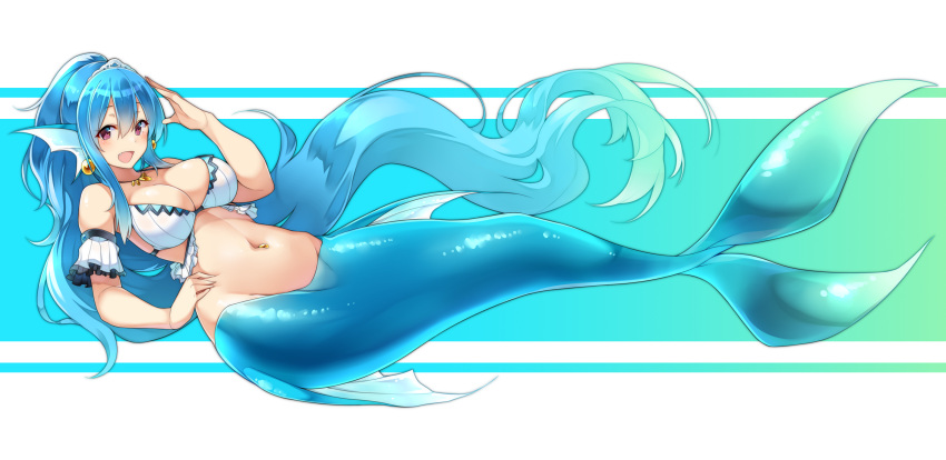 1girl, :d, bikini, blue_eyes, blue_hair, blush, breasts, commentary_request