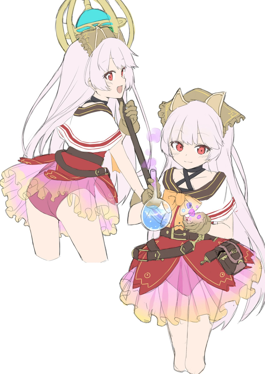 1girl, :d, animal_ears, ass, bag, bangs, belt, belt_buckle