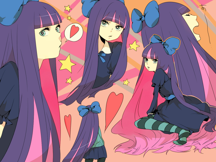 absurdly_long_hair, aqua_eyes, aqua_sweater, bangs, blue_dress, blue_skirt, blunt_bangs, bow