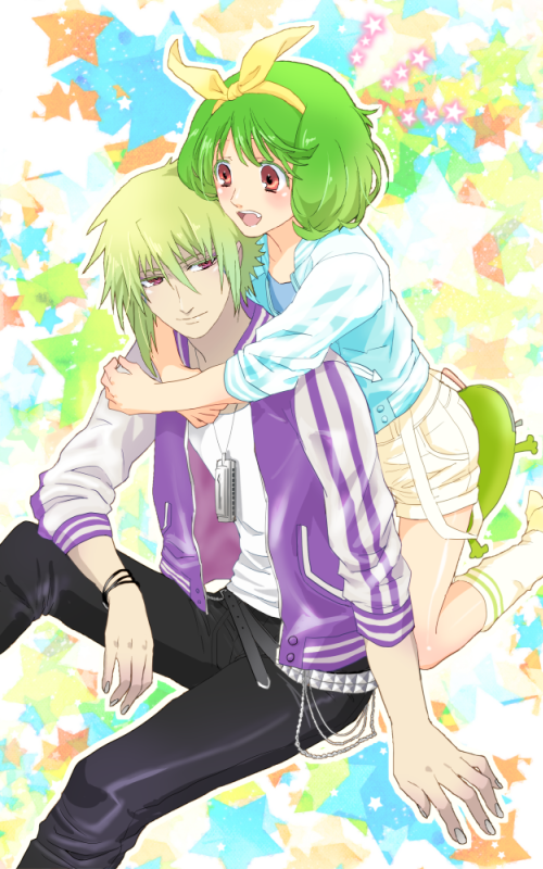 1boy, 1girl, :d, alternate_costume, belt, brera_sterne, brother_and_sister, cero_(cerocero)