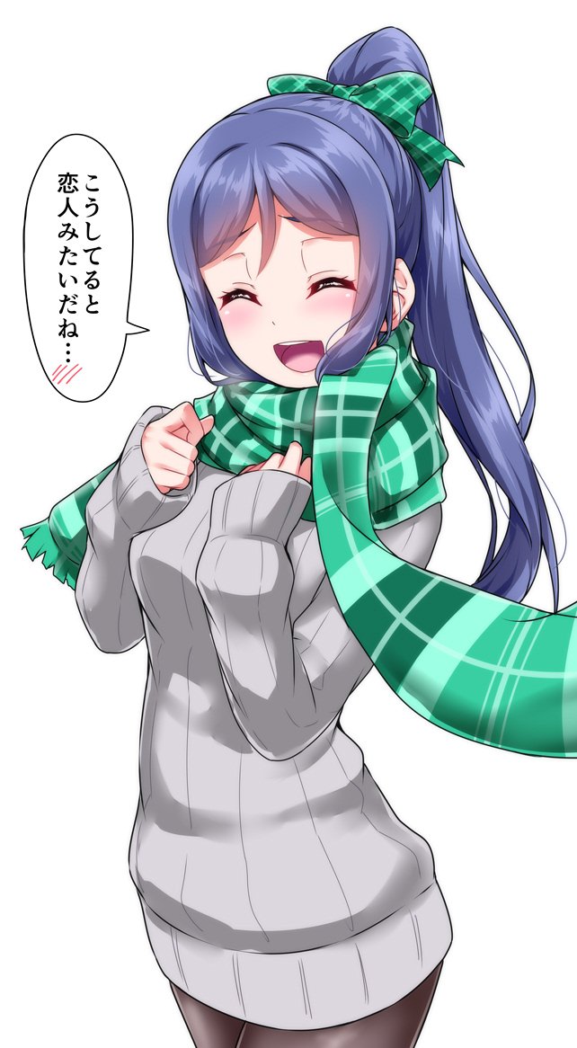 1girl, ^_^, ^o^, argyle, argyle_scarf, blue_hair, bow, breasts
