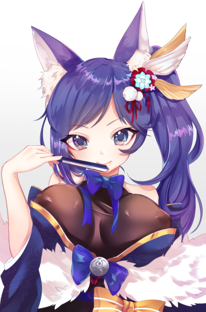 1girl, animal_ear_fluff, animal_ears, azur_lane, bangs, bare_shoulders, bell, black_shirt