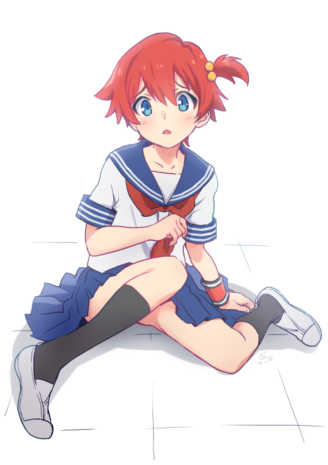 1boy, black_legwear, blue_eyes, blue_sailor_collar, collarbone, hibiki_yuuta, inuzumi, kneehighs