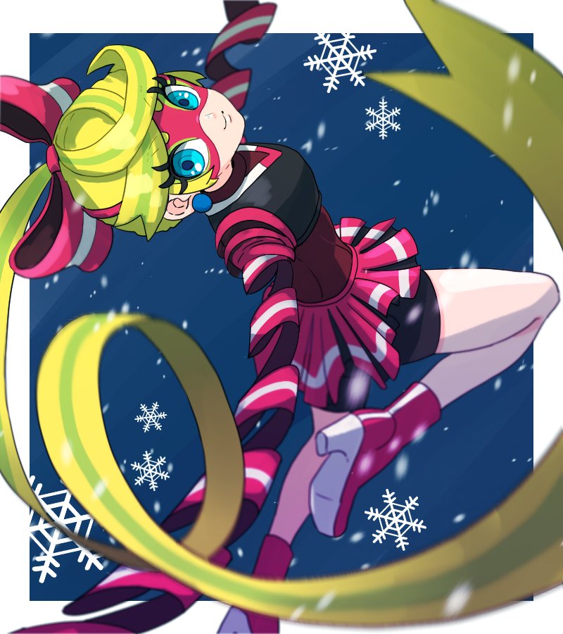 1girl, arms_(game), bike_shorts, blonde_hair, blue_eyes, boxing_gloves, colk_(colk_com), domino_mask