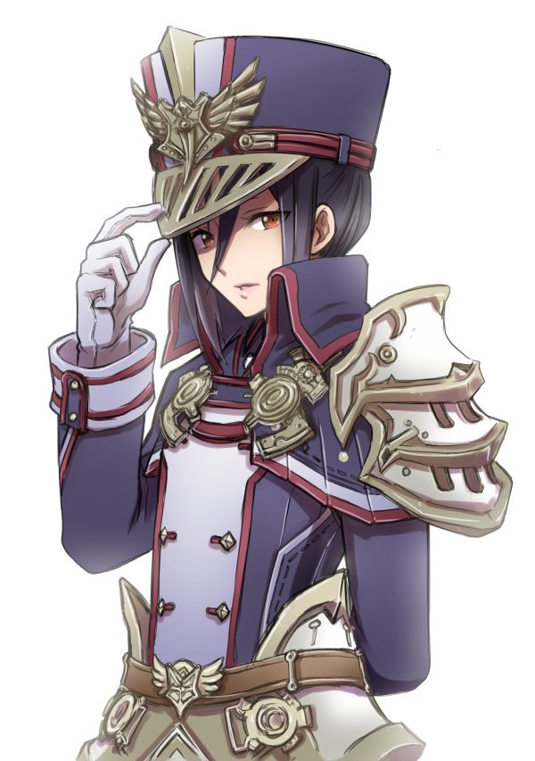 1girl, gloves, hat, long_hair, looking_at_viewer, meleph_(xenoblade), military, military_hat
