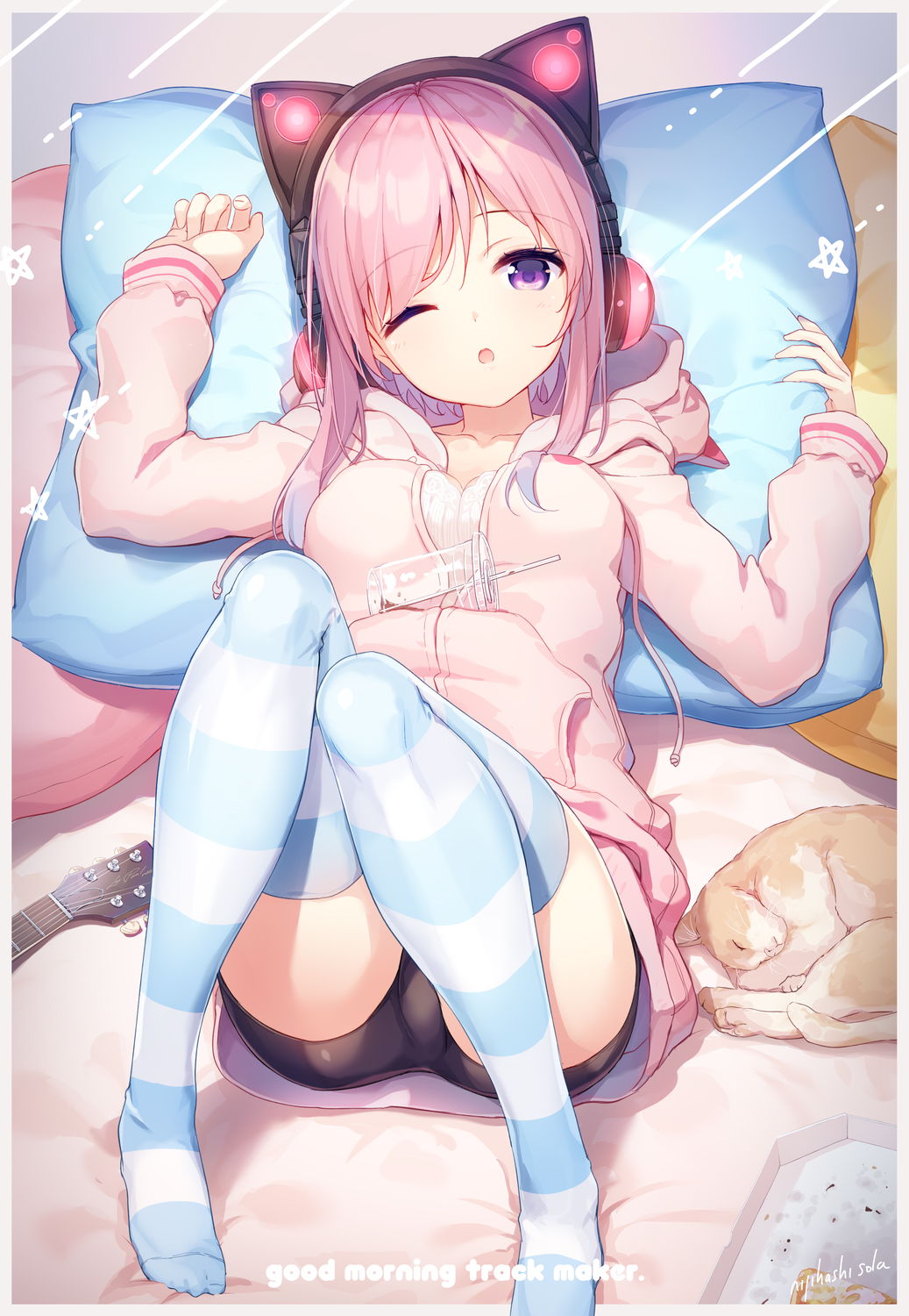 1girl, ;o, animal, animal_ears, artist_name, ass, bangs, bike_shorts