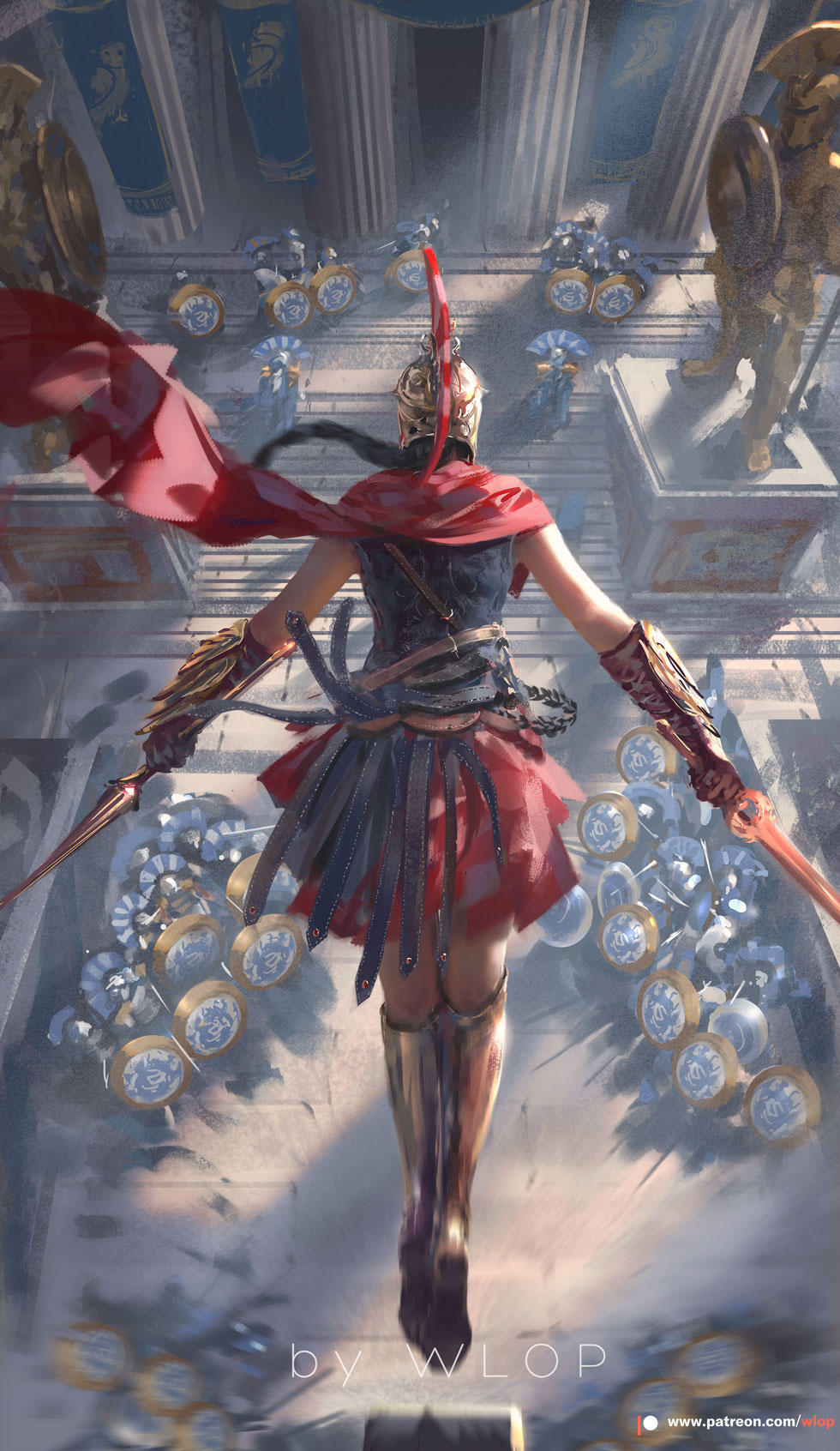 ambiguous_gender, artist_name, assassin's_creed:_odyssey, assassin's_creed_(series), belt, bracer, braid, column