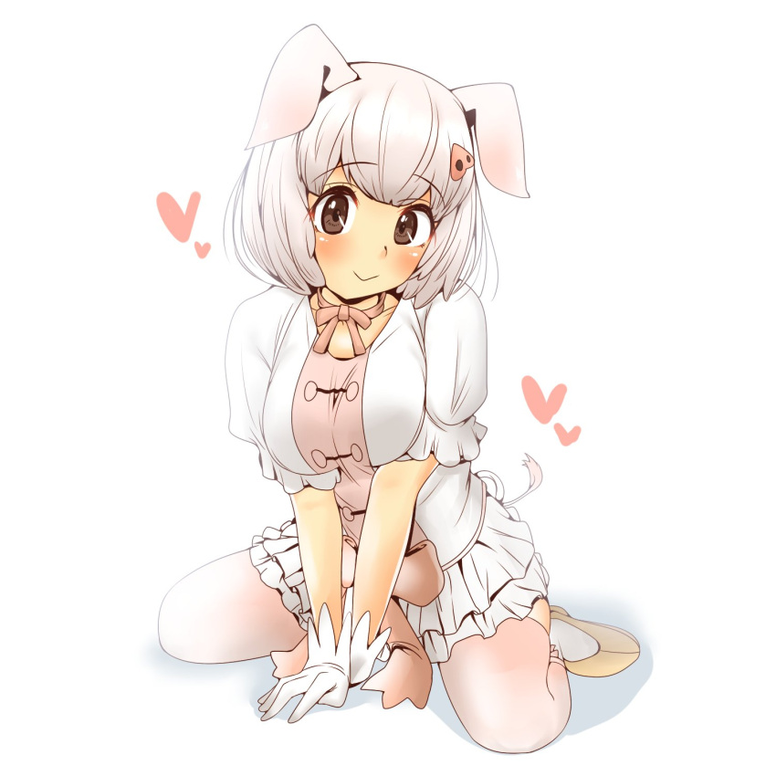 1girl, animal_ears, bow, chabo-kun, eyebrows_visible_through_hair, gloves, good_meat_day, hair_ornament