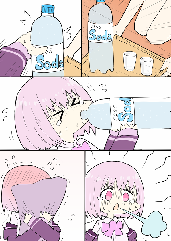 1boy, 1girl, ashitaba_tomorou, blush, bob_cut, bow, burp, comic
