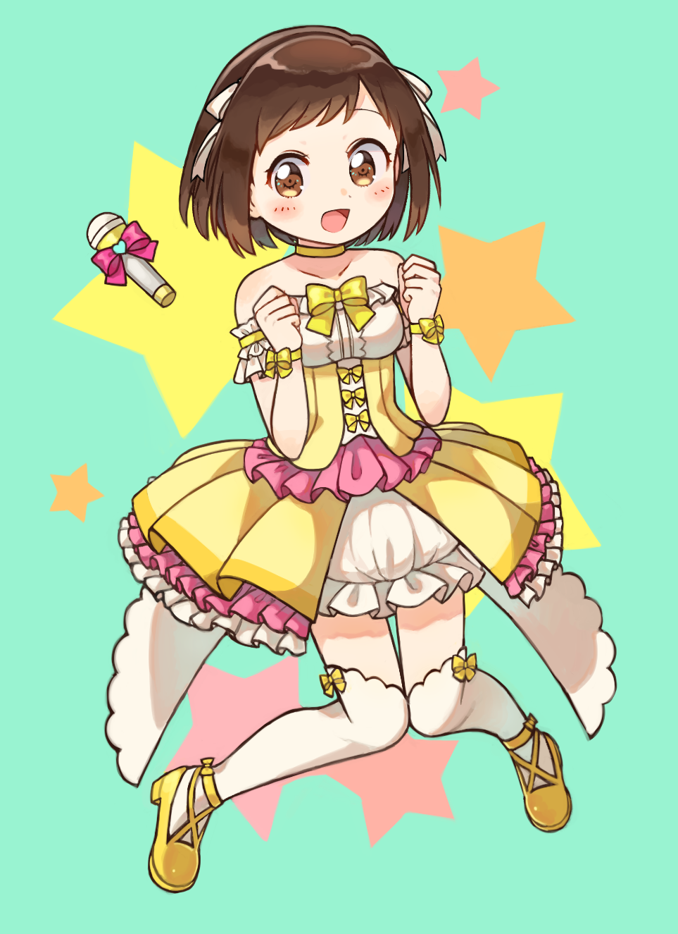 1girl, :d, ankle_strap, bang_dream!, bangs, bare_shoulders, bd_ayknn, blush