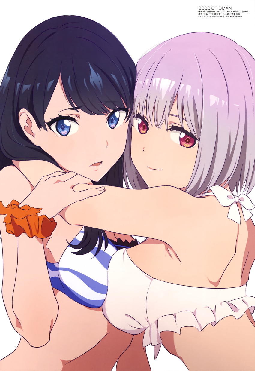 2girls, absurdres, bangs, bikini, bikini_top, black_hair, blue_eyes, blush
