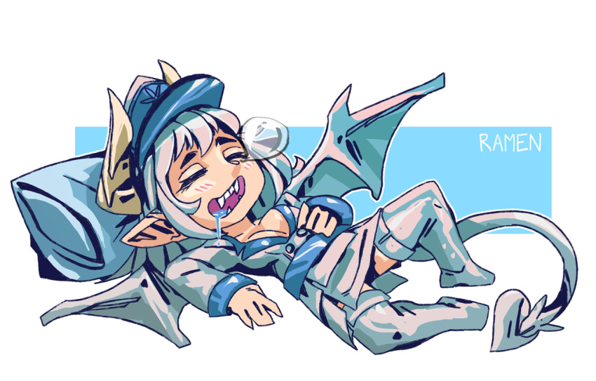 1girl, artist_name, boots, cleavage, closed_eyes, demon_girl, demon_horns, demon_tail