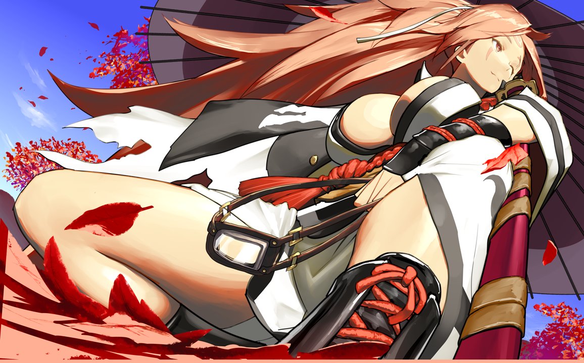 1girl, amputee, baiken, big_hair, eyepatch, facial_tattoo, guilty_gear, japanese_clothes