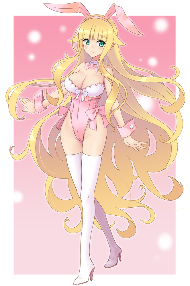 1girl, animal_ears, bare_shoulders, beelzebub-jou_no_okinimesu_mama., beelzebub_(beelzebub-jou), blonde_hair, blue_eyes, boots