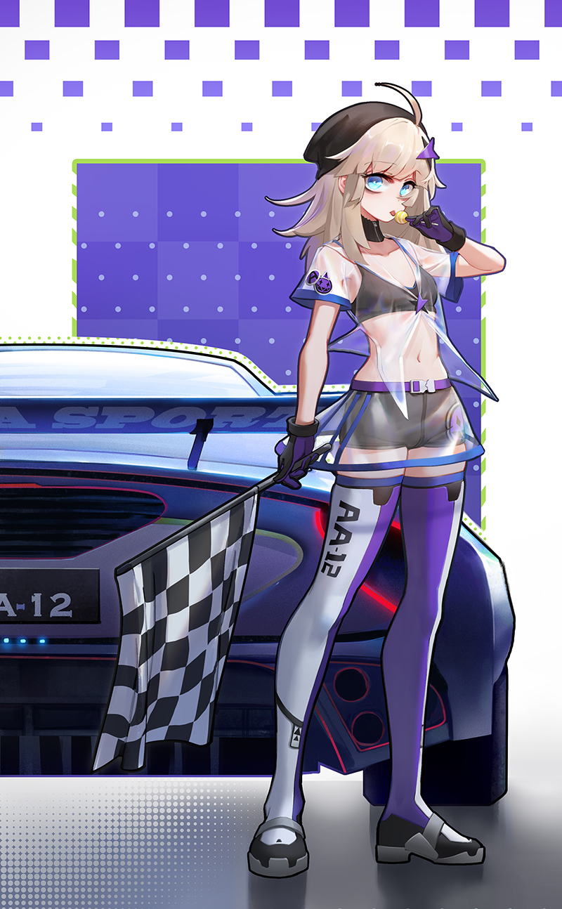 1girl, aa-12_(girls_frontline), adson-(biao_di), ahoge, alternate_costume, bags_under_eyes, bangs, blue_eyes