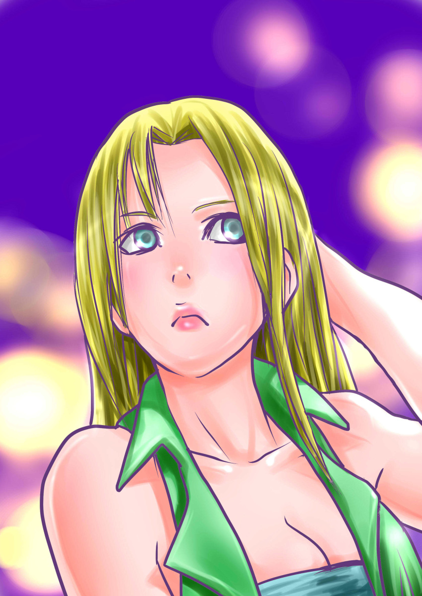 1girl, absurdres, blonde_hair, blue_eyes, breasts, cleavage, commentary_request, emilia_(saga_frontier)