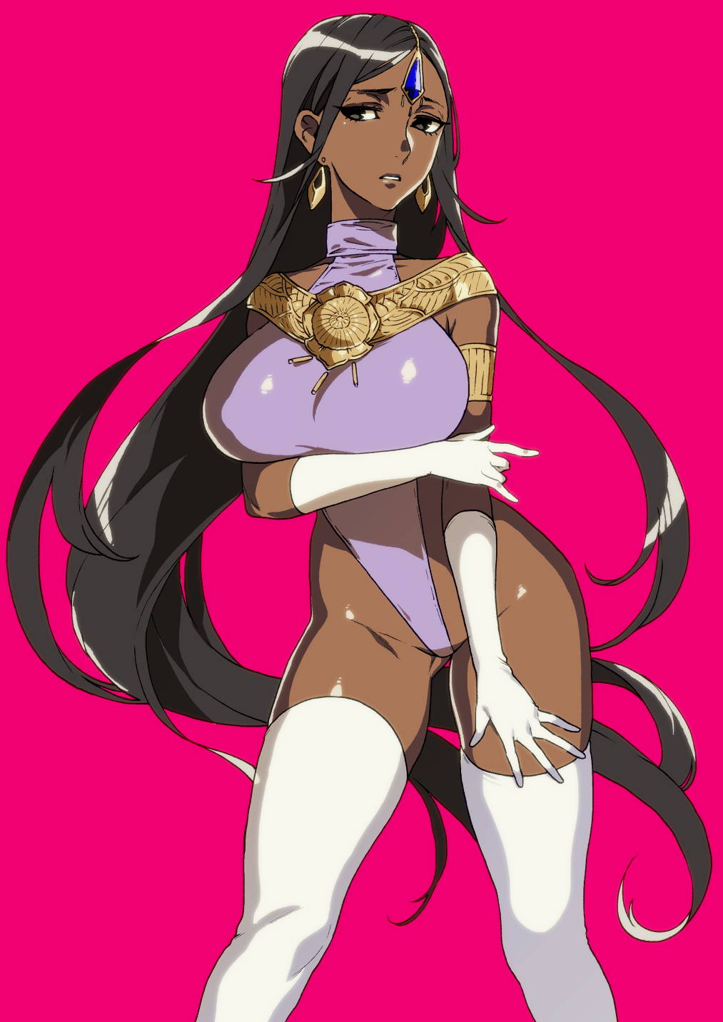 1girl, arjuna_(fate/grand_order), armlet, bangs, black_hair, breasts, dark_skin, earrings