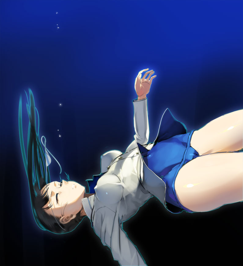 andou_chikanori, asphyxiation, bad_id, black_hair, drown, drowning, falling, long_hair