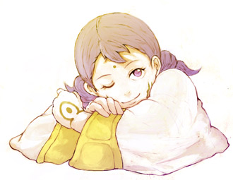 eureka_7, eureka_seven_(series), lowres, purple_eyes, purple_hair, sakuya, sakuya_(e7), sakuya_(eureka_seven), simple_background, smile, solo, violet_eyes, wink