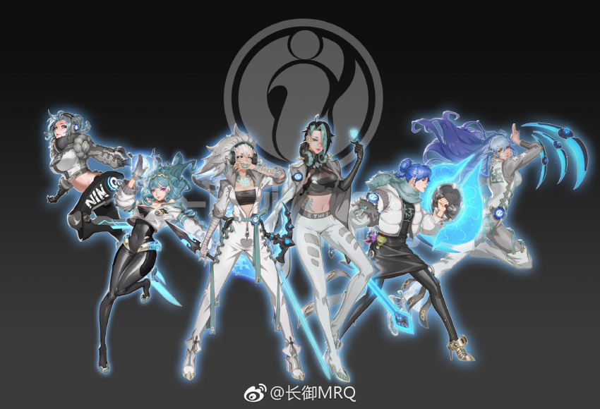 6+girls, akali, artist_name, baolan_(gamer), camille_(league_of_legends), character_name, chinese_commentary, commentary