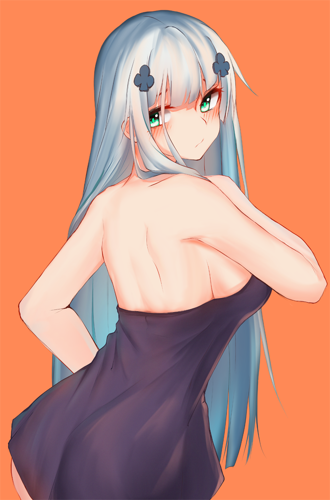 1girl, back, backless_dress, backless_outfit, bangs, bare_arms, bare_shoulders, blush