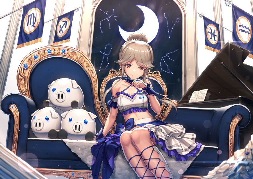 1girl, absurdres, aquarius, aquarius_(constellation), bare_shoulders, blue_bow, bow, brown_eyes