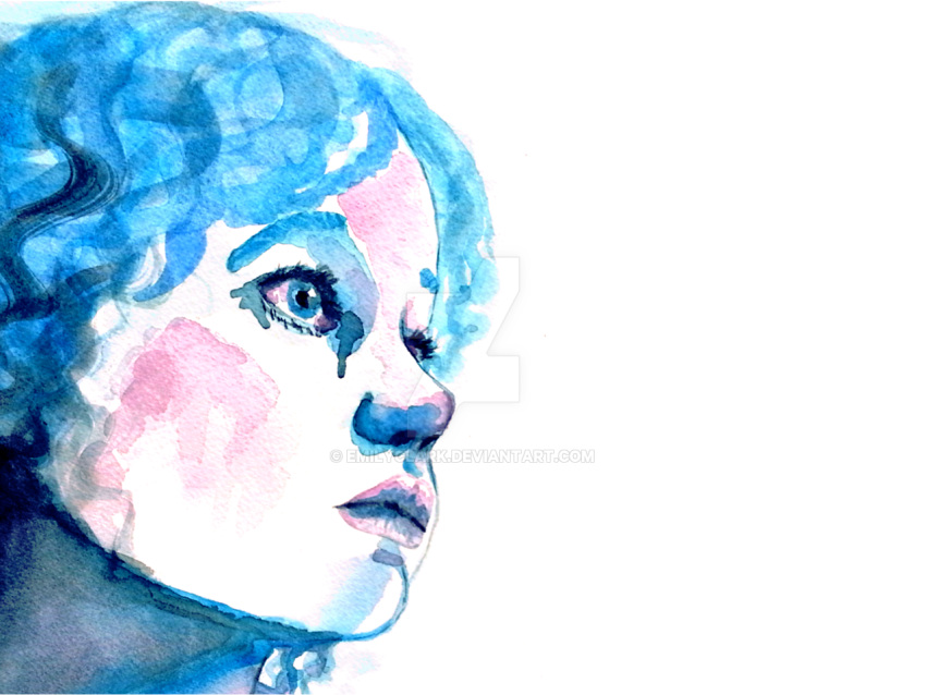 1girl, blue_eyes, blue_hair, closed_mouth, commentary, deviantart_logo, deviantart_username, emily_clark