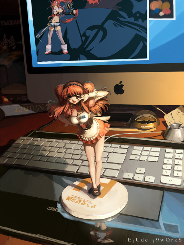 19works, apple_inc., asahina_mikuru, breasts, brown_eyes, brown_hair, cleavage, computer