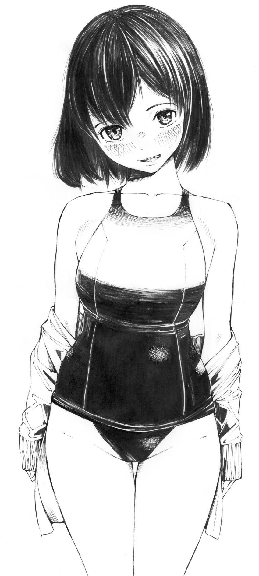 1girl, absurdres, collarbone, cowboy_shot, fang, gagaimo, head_out_of_frame, highres