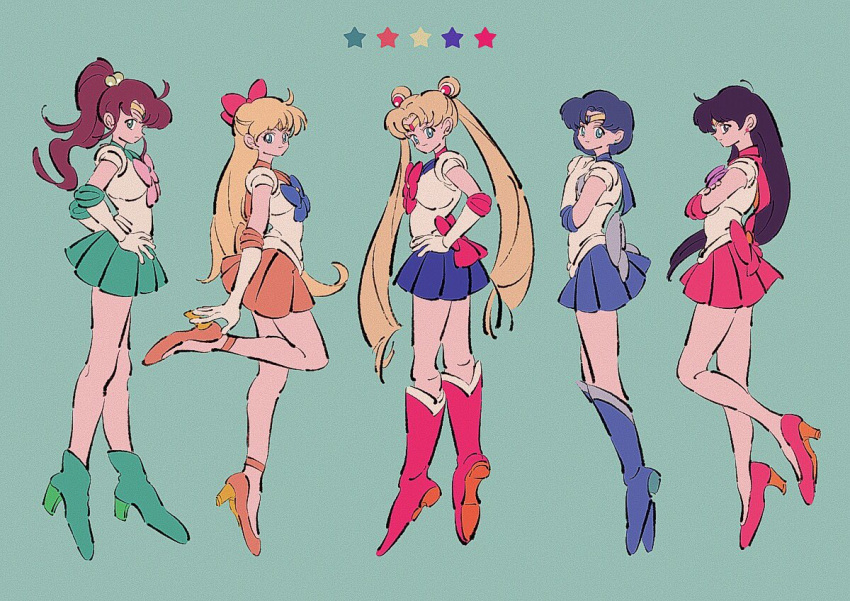 5girls, aino_minako, back_bow, bangs, bishoujo_senshi_sailor_moon, black_hair, blonde_hair, blue_bow