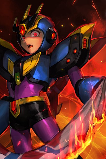 alternate_costume, alternate_form, armor, burning, crazy_eyes, fire, flag, hankuri