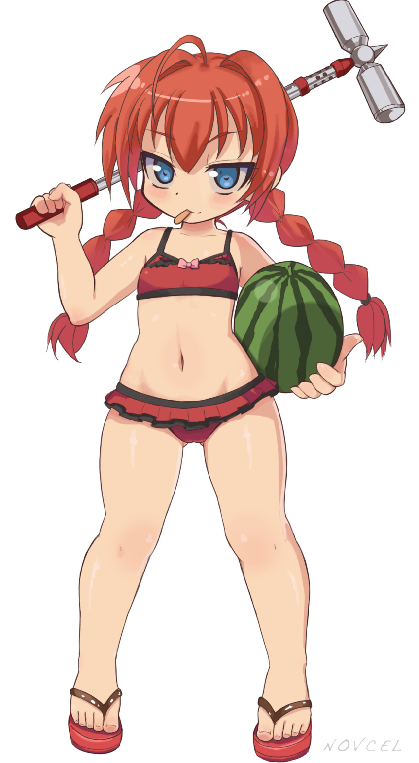 1girl, ahoge, bare_arms, bare_legs, bare_shoulders, bow, bow_swimsuit, braid