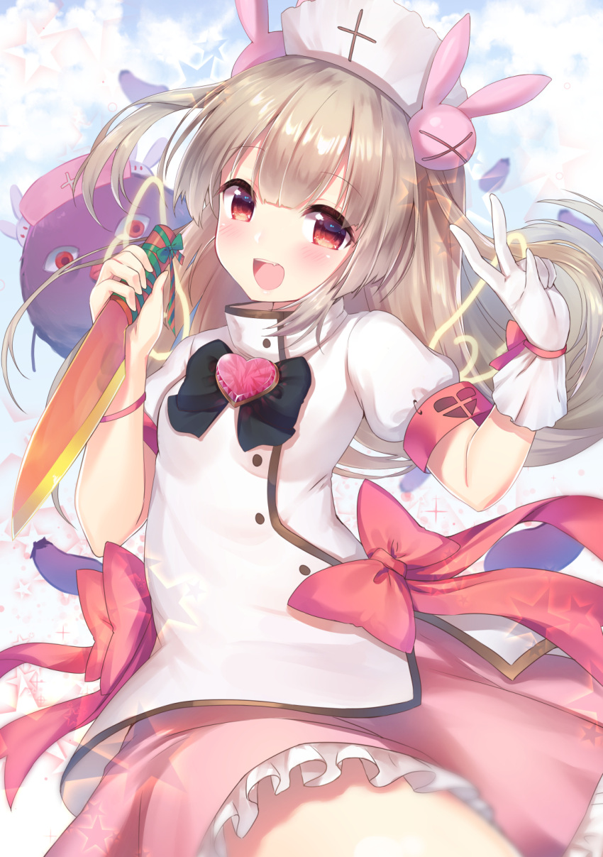 1girl, :d, bangs, black_neckwear, blurry, blush, bow, bowtie