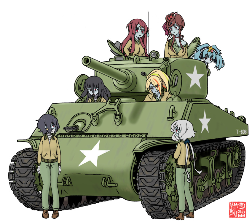 ground_vehicle, hoshikawa_lily, konno_junko, m.wolverine, military, military_vehicle, millipen_(medium), minamoto_sakura