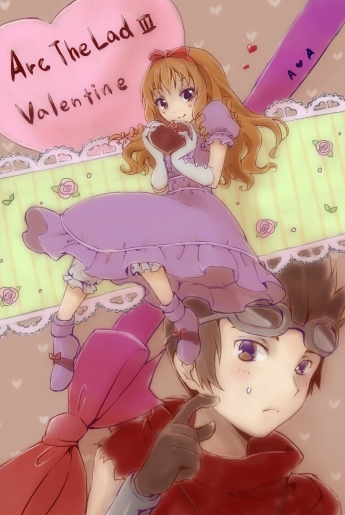 1boy, 1girl, alec_(arc_the_lad), anrietta_rochefort, arc_the_lad, arc_the_lad_iii, blush, breasts
