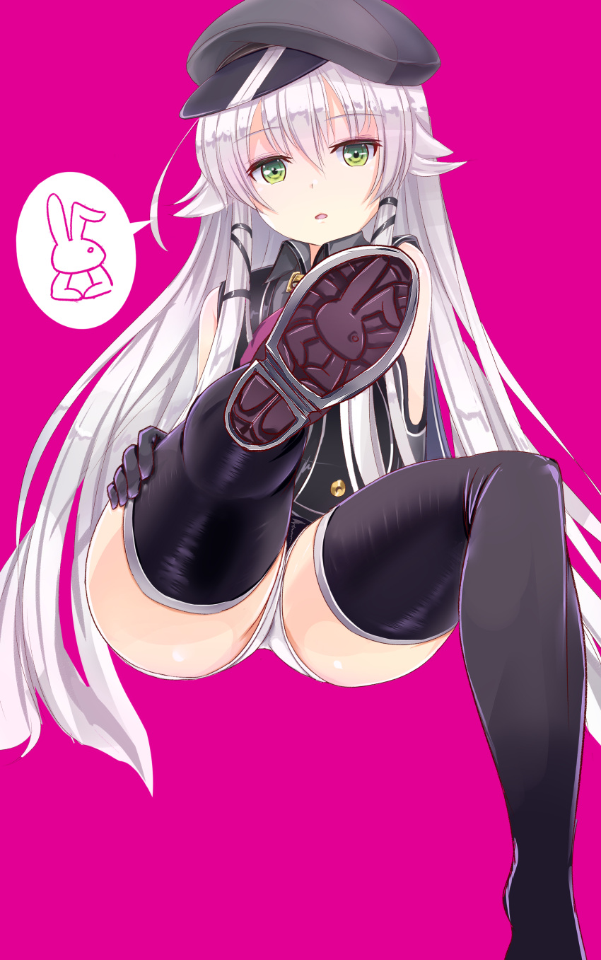 1girl, absurdres, altina_orion, black_footwear, black_gloves, black_hat, black_legwear, boots