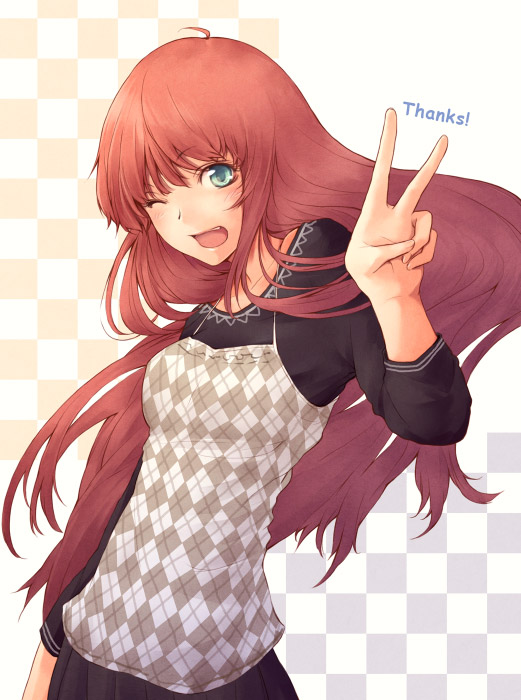 checkerboard, checkered, face, long_hair, lulu_(shoutarou), original, red_hair, redhead