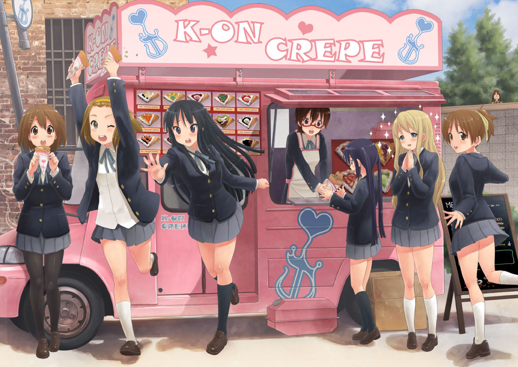 blazer, cloverpeia, crepe, food, hirasawa_ui, hirasawa_yui, k-on!, kneehighs