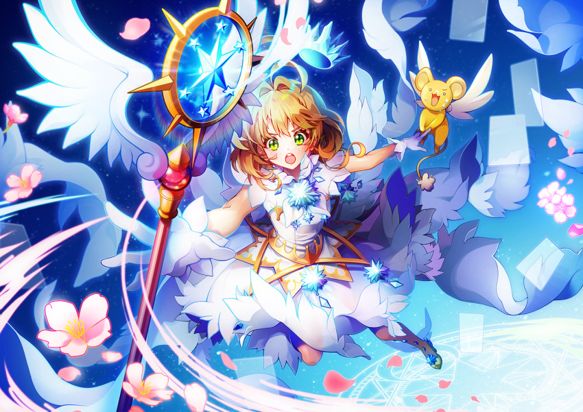 1girl, ahoge, bike_shorts, blue_shorts, brown_hair, card_captor_sakura, chepill, clear_card