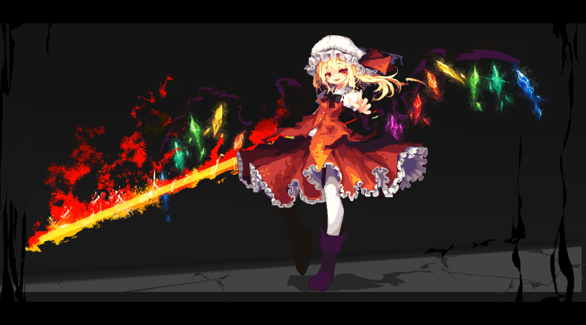 1girl, :d, black_neckwear, blonde_hair, blush, boots, bow, bowtie