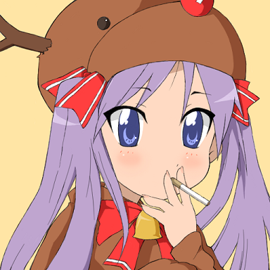 blush, cigarette, hentai_(1985), hentai_(pixiv4694), hiiragi_kagami, lowres, lucky_star, reindeer