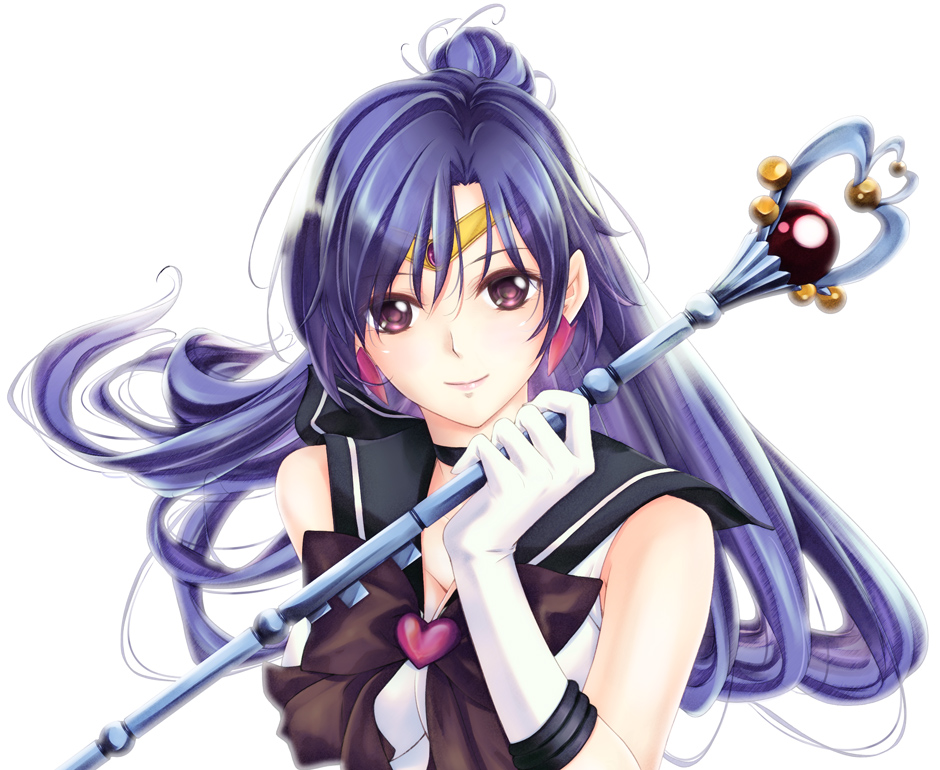 1girl, bishoujo_senshi_sailor_moon, black_sailor_collar, blue_hair, bow, bowtie, brown_bow, brown_neckwear