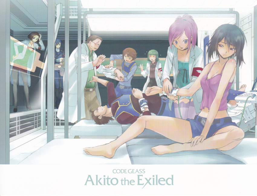 4boys, 4girls, absurdres, artist_request, bare_arms, bare_legs, bare_shoulders, barefoot