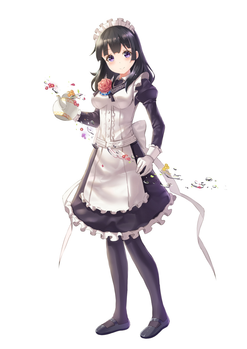 1girl, absurdres, akiba's_trip, apron, bangs, black_dress, black_footwear, black_hair